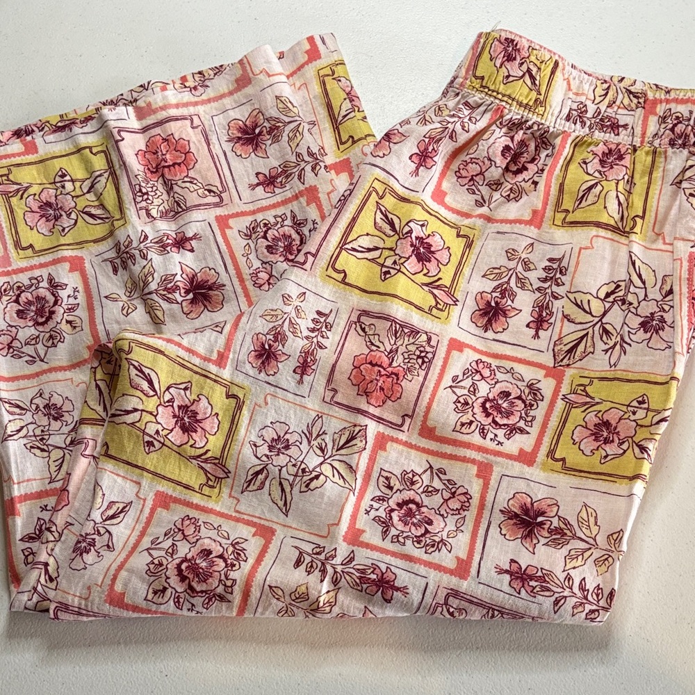 Joie Floral Wide Leg Pants - Pink and Yellow